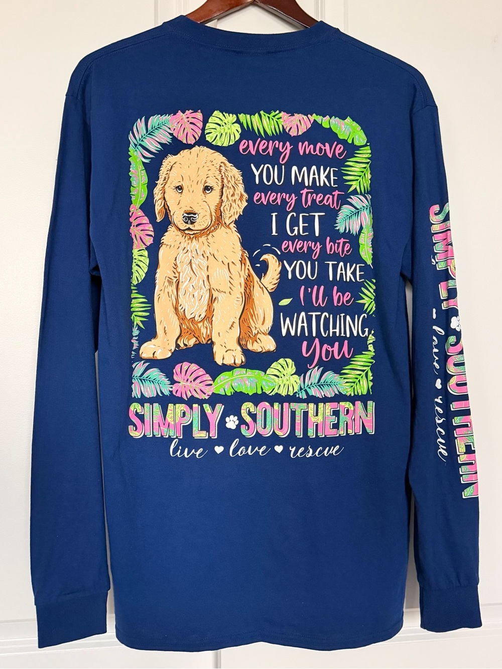 NWT Simply Southern Navy Graphic Long-Sleeve Tee - Puppy Print